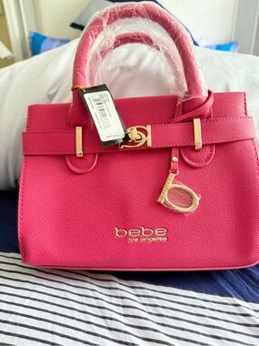 bebe Hot Pink Satchel with Gold Hardware